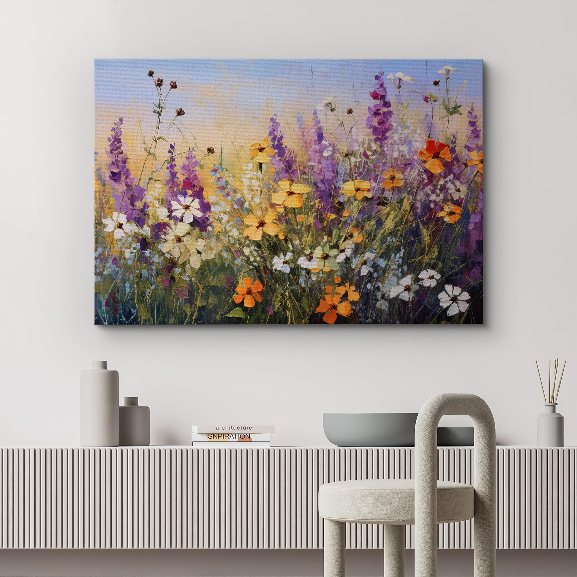 floral art✼•• IDEA4WALL Vibrant Wildflower Rustic Countryside Lavender Flowers